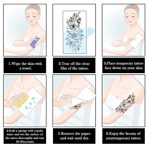 Henna Temporary Tattoo, 12 Sheets Fake Tattoo, Waterproof Brown Tattoo Stickers for Women