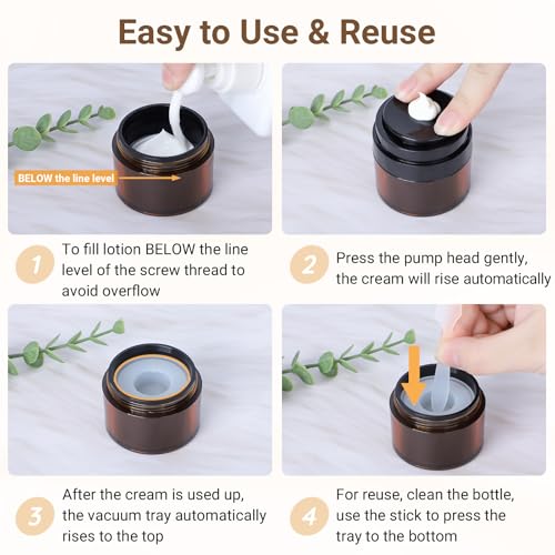 Segbeauty Mini Airless Pump Jars - 3pcs 15ml Refillable Containers