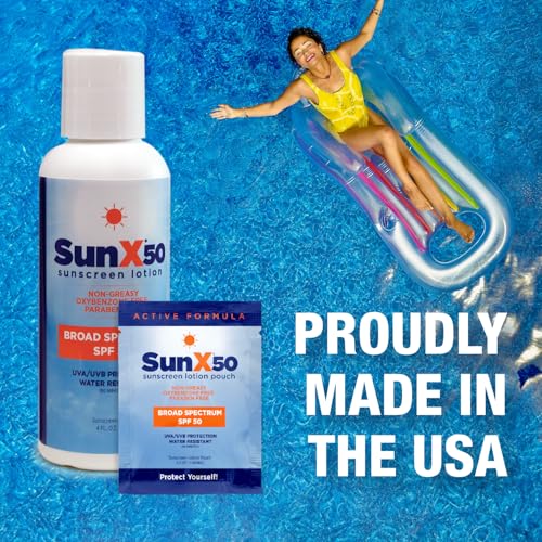 CoreTex Sun X 50 SPF Broad Spectrum Sunscreen Packets w/Carrying Case - Pack of 10 Paraben, Oxybenzone, Octinoxate, & Oil Free Sunscreen - No White Cast and Water Resistant up to 80 Minutes