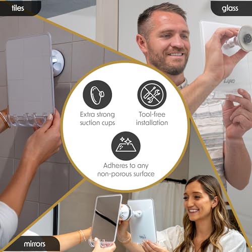 Luxo Shower Mirror, Shower Mirror fogless for Shaving with a Removable Razor Holder - Shaving Mirror for Shower with a Powerful Suction Cup - Shatterproof fogless Mirror for Shower (White/Clear)