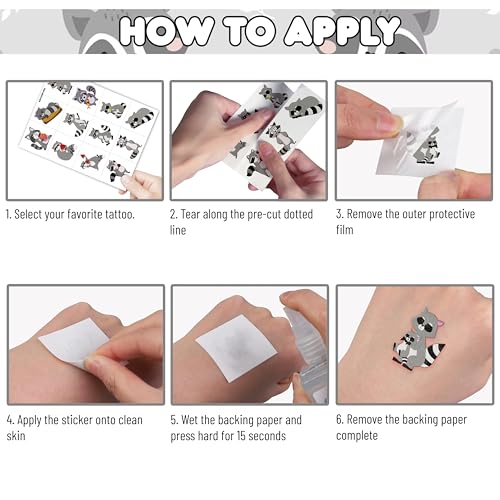 96Pcs Raccoon Temporary Tattoos - Party Favors & Decorations