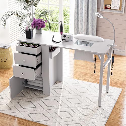 Foldable Manicure Table with Dust Collector & LED Lamp