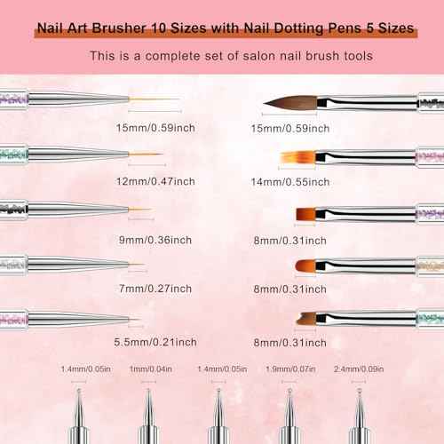 Nail Art Brushes Set,10pcs Nail Brushes for Nail Art with Nail Liner Brush and Nail Dotting Pens Professional Double-Ended Nail Art Brush Kit For Nail Drawing Nail Design Brush Gel Nail Brush