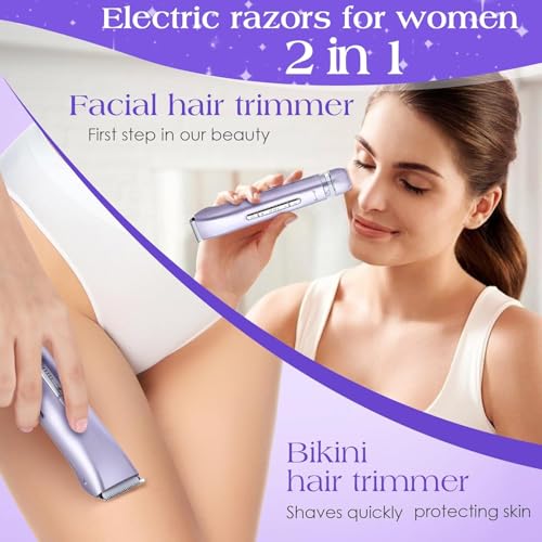 Bikini Trimmer for Women Dual Head Electric Razors IPX7 Waterproof, Electric Shaver for Facial Private Hair, Anniversary Birthday Christmas Gifts for Women self Care, Stocking Stuffers for Teen Girls