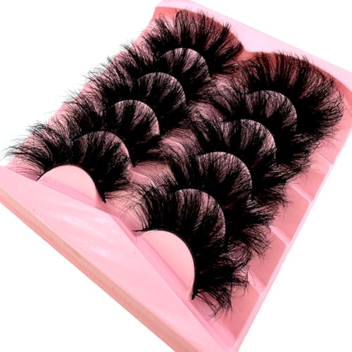 5-Pair Faux Mink Lashes 25mm Fluffy Dramatic False Eyelashes