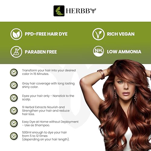 HERBBY Auburn Brown Hair Color Shampoo for Gray Coverage