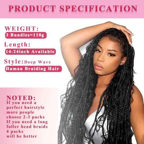 Deep Wave Bulk Human Hair Braiding 3 Bundles/Pack 110g 24 Inch No Weft Brazilian Virgin Curly Human Hair Extensions for Boho Braids Wet and Wavy Human Braiding Hair