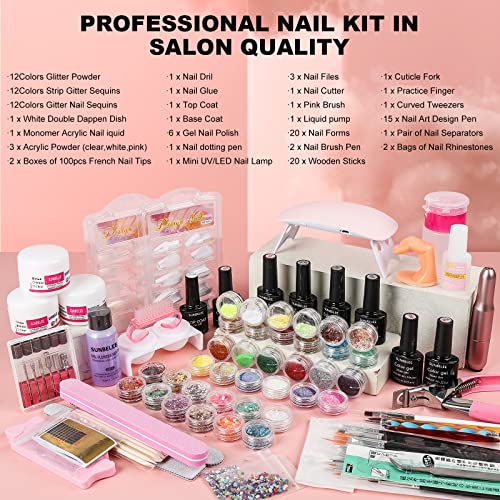 Professional Acrylic Nail Kit with UV Light, Gel Polish, Drill, Art Tips & Decoration - DIY Nail Art Tool & Supplies