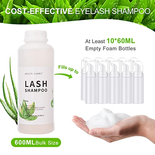 Arison Eyelash Eyelash Extension Shampoo 600ml / Eyelid Foaming Cleanser/Wash for Extensions and Natural Lashes/Paraben & Sulfate Free Safe Makeup & / Professional & Self Use (Aloe)