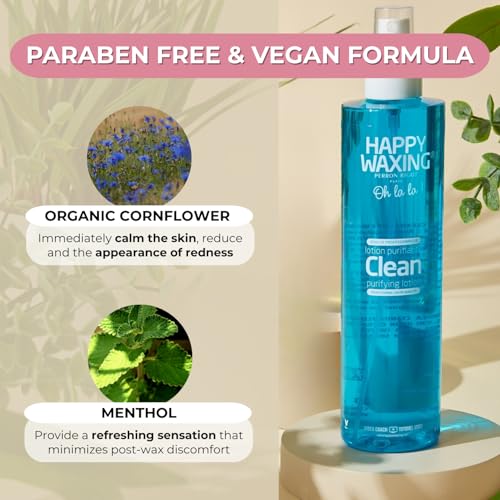 Clean Purifying Lotion 8.45oz - Pre & Post Wax Cleanser for Face & Body - Gentle Low-Alcohol Formula with Dragon¡¯s Blood & Organic Cornflower - Prepares Skin & Soothes Redness - Vegan
