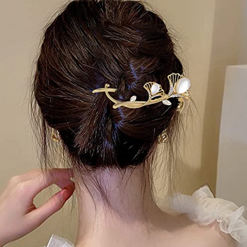 Yonchic 2-Piece Metal Hair Barrettes Clips, Simple Style Bow Pearl Hair Clip, Non Slip Elegant Retro Hair Claw for Thin/Medium Thick Hair, Trendy Multiple Shapes Aesthetic Hair Accessories