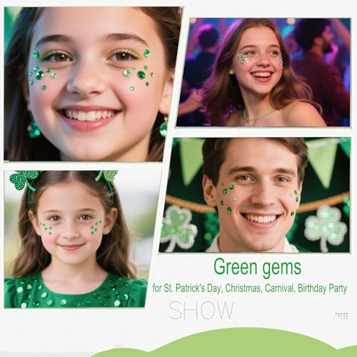 500pcs St. Patrick's Day Face Gems - Green Self-Adhesive Rhinestones