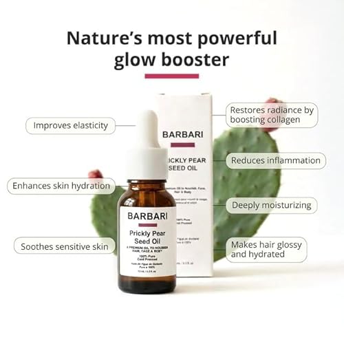 BARBARI Prickly Pear Oil ? Hydrating & Revitalizing Face, Hair & Body | Luxury Generally Used on Face, Supports Skin Elasticity & Radiance, Multi-Purpose (15ml)