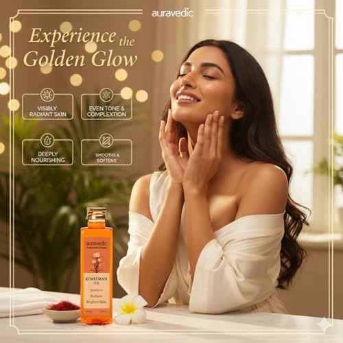 Auravedic Kumkumadi Oil Pure Saffron for Ultra Radiant Skin | Ayurvedic Oil for Dull, Dehydrated & Tired Skin | Lightweight Hydrating Formula for Smooth Texture | 3.38 Fl Oz (100ml)