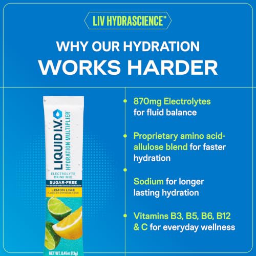 Liquid I.V. Sugar Free Lemon Lime Hydration Electrolytes 14 Count - Electrolyte Drink Mix for Rehydration