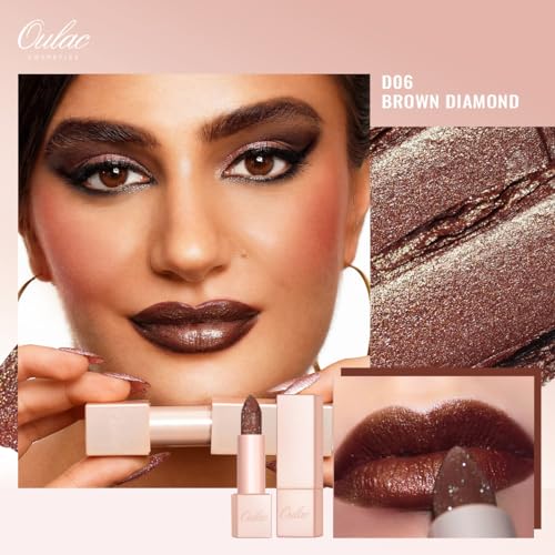 Oulac Shimmer Brown Lipstick - Diamond Sparkle High Shine