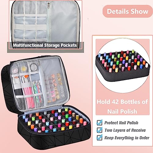 Nail Polish Organizer Case - Holds 42+ Bottles & Nail Lamp