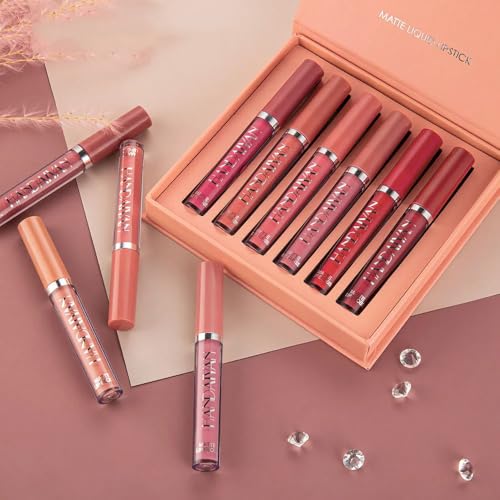 R.Y.M Matte Liquid Stick Sets, Natural, Moisturizing, Plumping Lip Gloss Set, Long Lasting for lip color, minimizes lipgloss, with beautiful finishing(B, 0.54 Ounce (Pack of 6))