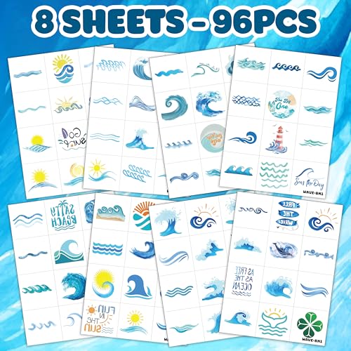 96PCS Ocean Wave Temporary Tattoos for Kids