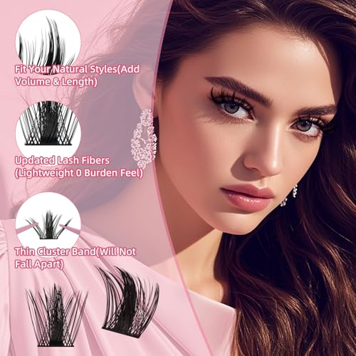 NYCAAREyelash Clusters Wispy Eyelash Clusters 144pcs D Curl 8-18mm Lash Clusters Fluffy Individual Lashes Volume Thin Band Cluster Eyelash Extensions Easy DIY for Beginners(NY02,D-8-18MIX-ZZLJ-3)