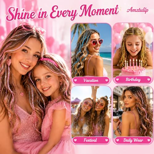 Red Hair Tinsel Kit - 7 Pcs Glitter Extensions for Festivals