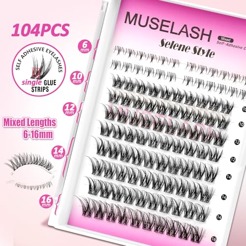 MUSELASH Self-Adhesive Eyelash Clusters Kit - 10-16mm Natural Wispy Lashes