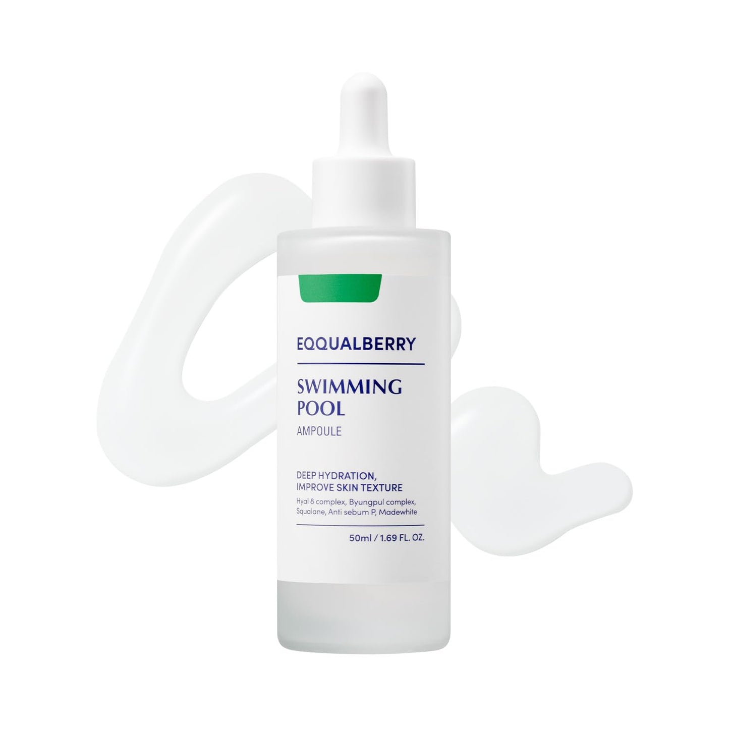 EQQUALBERRY Swimming Pool Ampoule - Hyaluronic Acid Serum for Glass Skin | Deep Hydration and Soothing with CICA Extracts | Korean Skin Care Serum, 1.69 Fl. Oz. 50ml