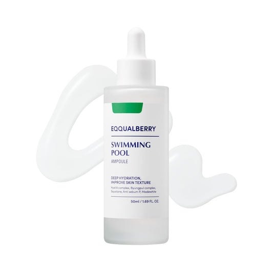 EQQUALBERRY Swimming Pool Ampoule - Hyaluronic Acid Serum for Glass Skin | Deep Hydration and Soothing with CICA Extracts | Korean Skin Care Serum, 1.69 Fl. Oz. 50ml