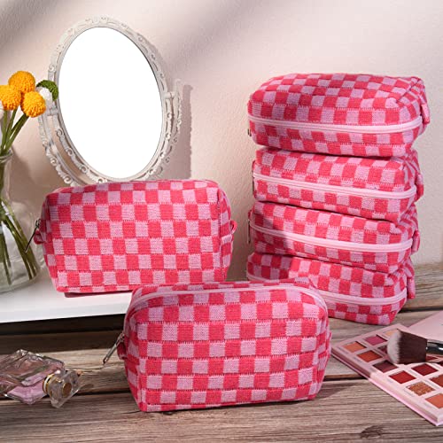 SOIDRAM 6 Pack Pink Checkered Makeup Bags Customizable Travel Cosmetic Organizer