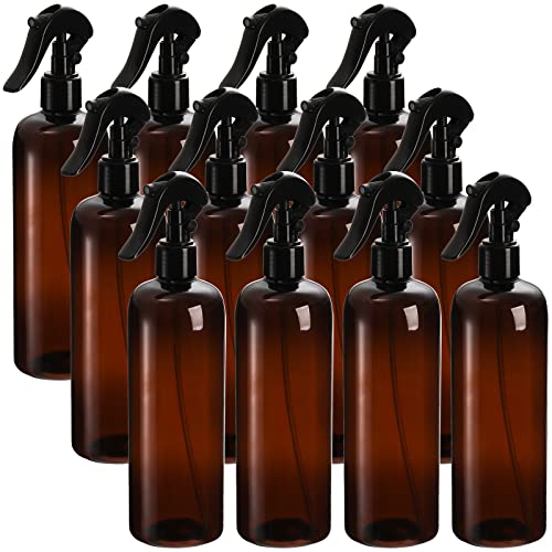 Bekith 12 Pack Plastic Spray Bottles with Black Fine Mist Sprayers, 16oz Refillable Spray Container for Cleaning Solutions, Plants, Hair