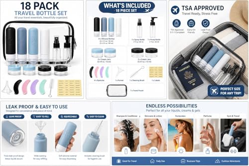 18 Pack TSA Approved Travel Bottles Set – Leak Proof Silicone Containers