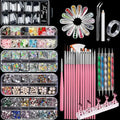 Nail Art Kit with 3D Charms, Gems & 15 Brushes - Qubccum