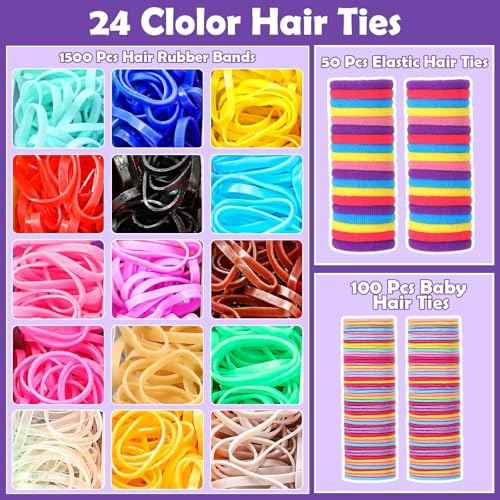 auroray Hair Accessories for Girls, 1698 Pcs Hair Rubber Bands with Elastic Hair Ties Hair Clips Hair Wax Stick Spray Bottle Hair Styling Tools
