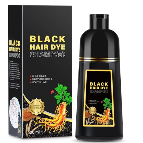 Hair Dye Shampoo for Gray Hair, Hair Color Shampoo for Women Men Gray Coverage, Herbal Ingredients 3 in 1 Black Hair Dye 500ml