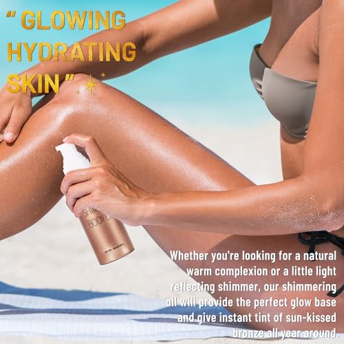 UCANBE Body Shimmer Oil 100ml, Moisturizing Body Glow Glitter Oil, Waterproof Shimmering Luminizer Liquid Illuminator Highlighter, Tinted Shimmer Lotion Glowing Bronzer Makeup(Rose Gold)