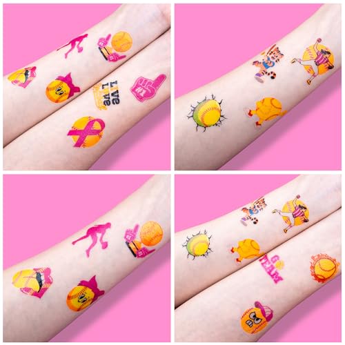 96 PCS Softball Sports Pre-Cut Temporary Tattoos for Kids | Super Cute Softball Themed Birthday Party Favors, Supplies, Decorations, Fake Tattoo Stickers, School Rewards & Gifts Boys & Girls, Carnival