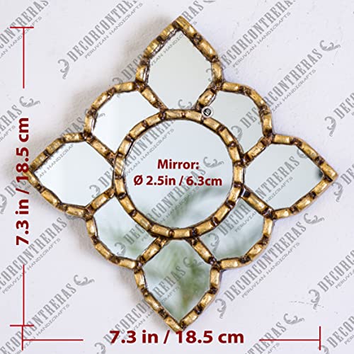 Small Gold Mirror Wall Decorative | Square Accent Mirrors for Wall Decor Bedroom Living Room | Diamond Bronze Leaf Wood Wall Mirror from Peru