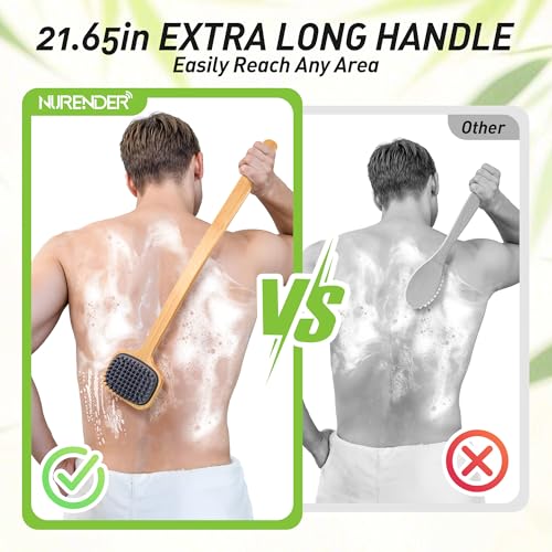 Bath Brush with Long Bamboo Handle, Soft Bristles (21.65 inch)