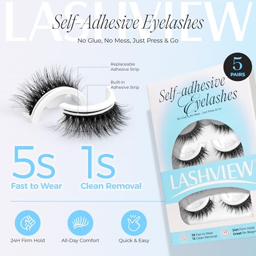 Self Adhesive Eyelashes 5 Pairs - No Glue Press On Lashes