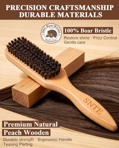 100% Boar Bristle Hair Brush with Peach Wood Handle