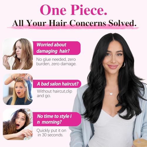 Black Wavy Clip-In Hair Extensions 20 Inch Synthetic