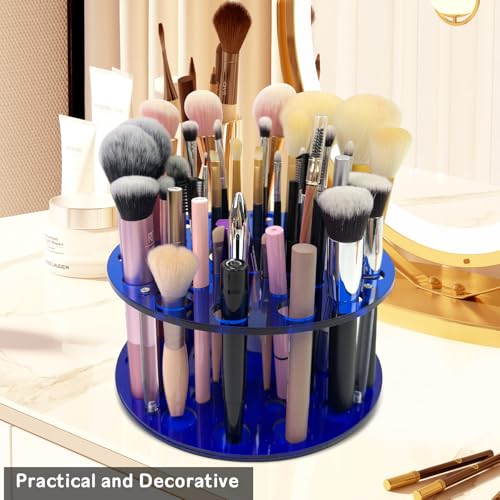 Makeup Brush Holder Organizer for Vanity Acrylic Make Up Brush Drying Rack Storage for Travel Cosmetic Brushes Display Stand with 42 Slots, Klein Blue