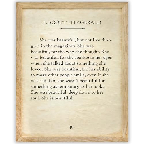 F. Scott Fitzgerald - She Was Beautiful - 11x14 Framed Quote Book Page Print - Great Gift for Husband, Wife, Boyfriend or Girlfriend?