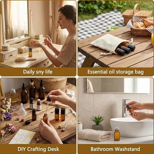 6PCS 2ML Amber Glass Roller Bottles for Essential Oils & Perfume