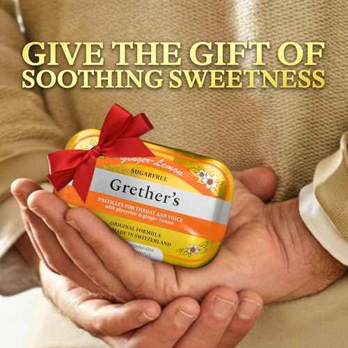 GRETHER'S Sugarfree New Flavor Ginger Lemon Pastilles Remedy for Dry Mouth Relief - Soothing Throat & Healthy Voice - Gift for Singers - 3.75 oz. 1 Pack