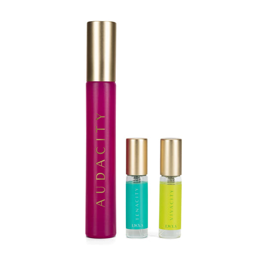 LWYA Audacity Fragrance Discovery Set - Perfumes for Women with Sweet Scents - Express Your Aura with Audacity, Tenacity, Vivacity EDP Sprays - 3 pc
