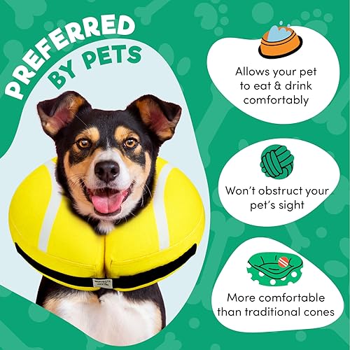 BENCMATE Protective Inflatable Collar for Dogs and Cats - Soft Pet Recovery Collar Does Not Block Vision E-Collar (Small, Tennis)