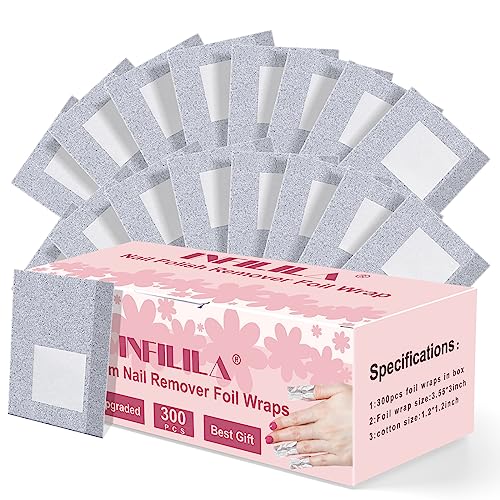 NXJ INFILILA 300 Pcs Gel Nail Polish Remover Foil Wraps with Cotton Pads
