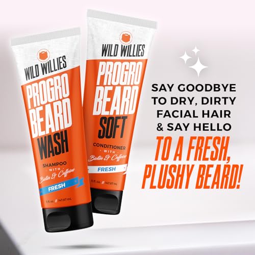 Wild Willies Beard Care Kit, Biotin Fortified Shampoo and Conditioner with Caffeine, Two 4-Oz Bottles, Promotes Healthy Beard Growth