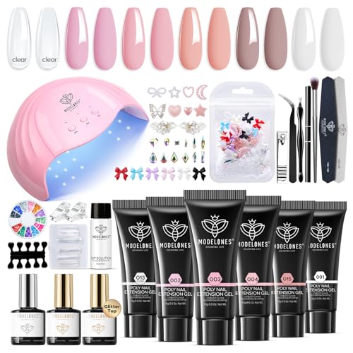 Modelones Poly Nail Gel Extension Kit with 48W UV LED Lamp - 6 Colors